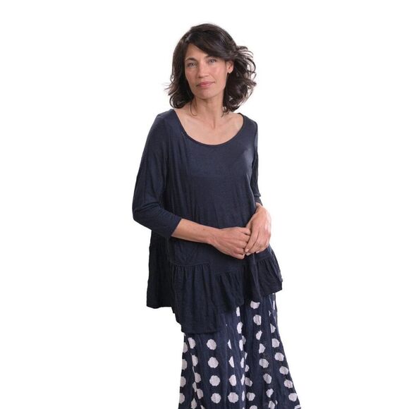 Alembika Womens 2 Large Cara Crinkle Top Ruffle Bottom Navy Blue Tunic Pockets - Picture 1 of 13